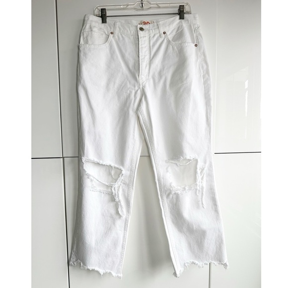 We The Free Maggie Mid Rise Straight Jean  in Optic White Denim Distressed 30 - Picture 5 of 14